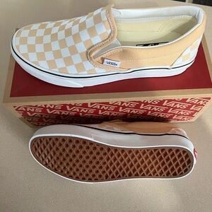 Vans Checkered Tan and White Slip-On Loafers